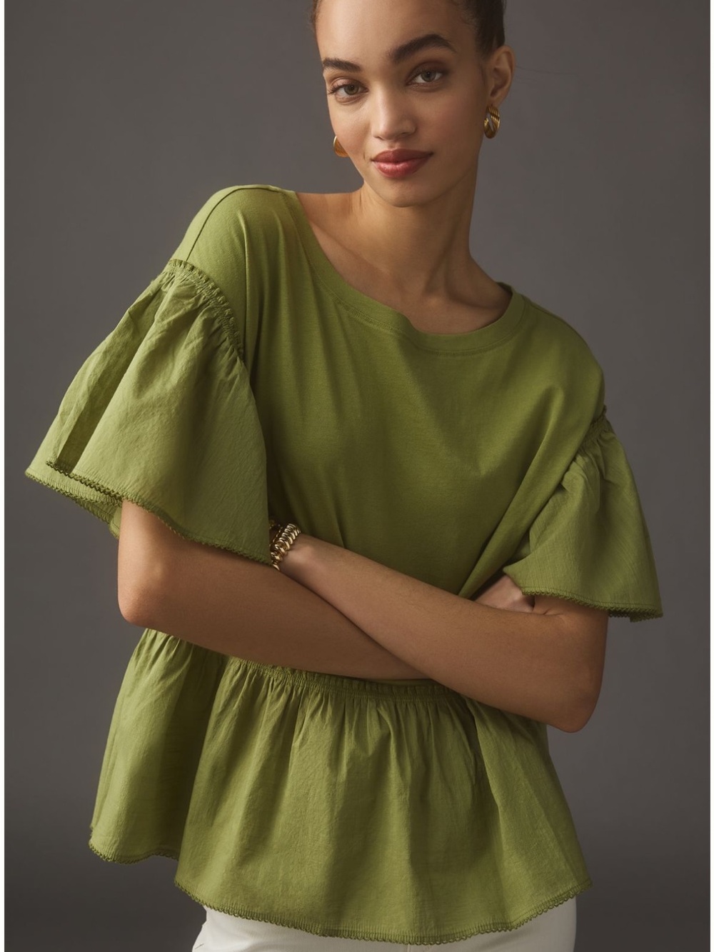 Anthropologie Babydoll Top Dried Herbs Size Large FLAWED